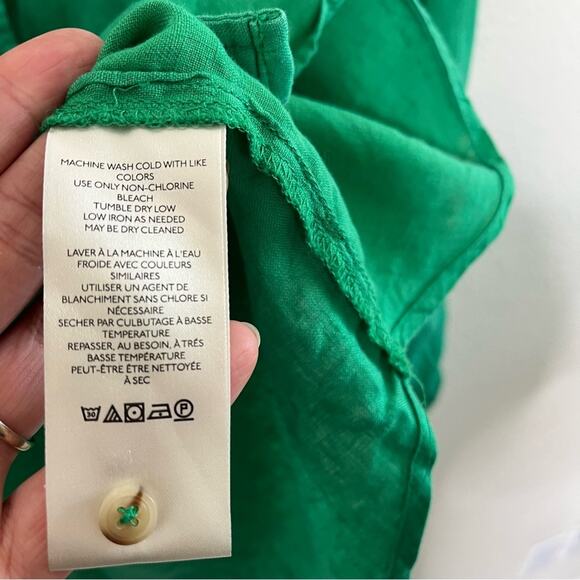 Anthropologie Maeve Linen Buttondown Kelley Green Patch Picket Womens Size S - Picture 9 of 9